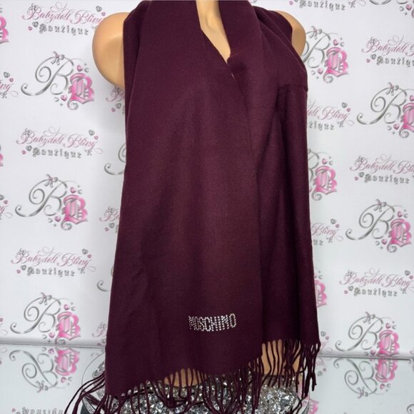 Moschino scarf scarve wrap burgundy purple red Swarovski crystals silver sparkle - Picture 2 of 7